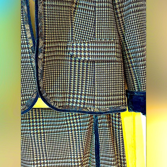 Worth Wool Suit Plaid With Blue Velvet Trim. Straight Skirt Woman’s Size 16 - Picture 3 of 16